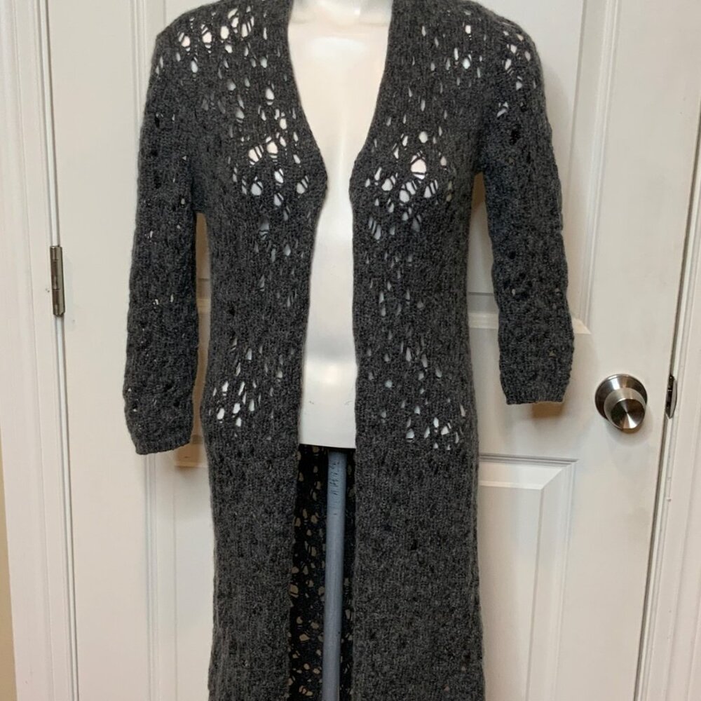 Eileen Fisher Gray Loose Knit Open Front Cardigan, Size XS